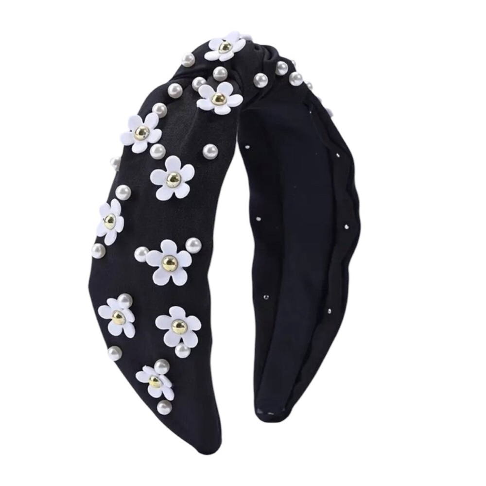 Black White Flower Knotted Headband